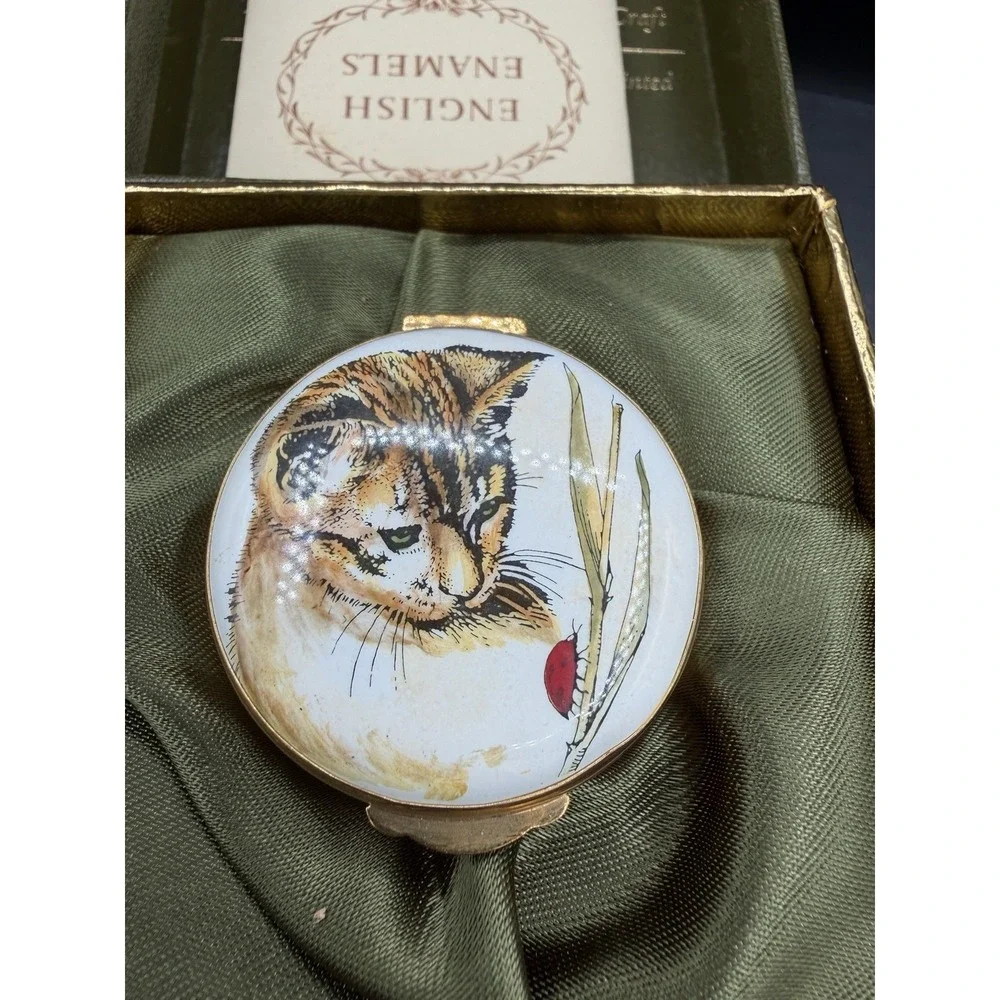 🐱🐞 English Enamels Crummles Kitten & Ladybug Trinket Box–Adorable Collectible!